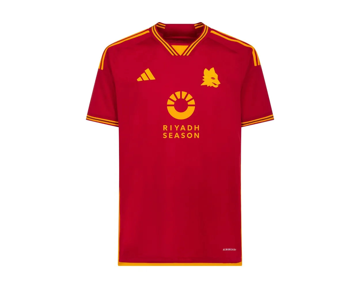 Camiseta AS Roma local 2023/2024 vista sobre fondo blanco