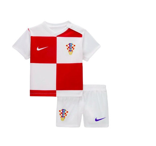 Camiseta + short Croacia local 2024/2025 - NIÑOS vista sobre fondo blanco
