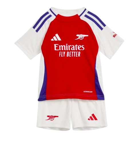 Camiseta + short Arsenal local 2024/2025 - NIÑOS vista sobre fondo blanco