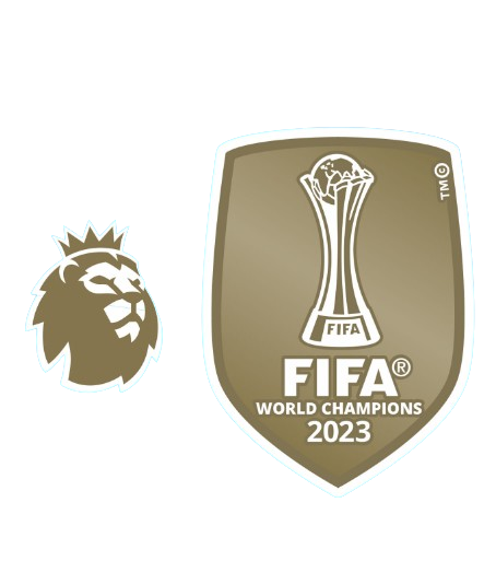 Logo Premier league + Campeón FIFA 2023 vista sobre fondo blanco