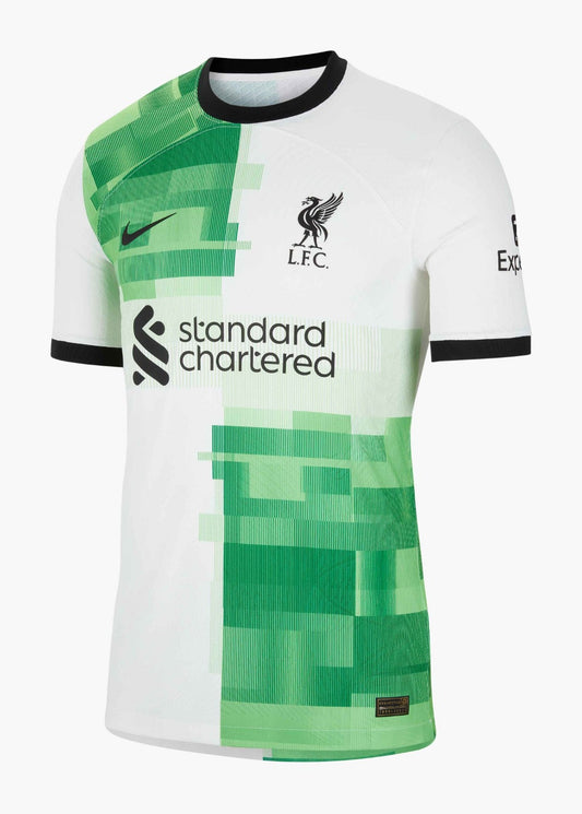 Camiseta Liverpool alternativa 2023/2024 vista sobre fondo blanco