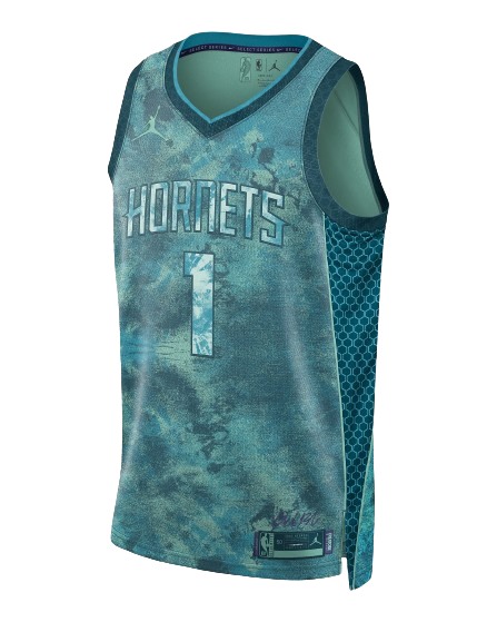 Camiseta Charlotte Hornets - Edición especial 2023 vista sobre fondo blanco