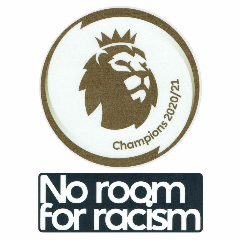 Logo Campeón Premier league + No room for racism vista sobre fondo blanco