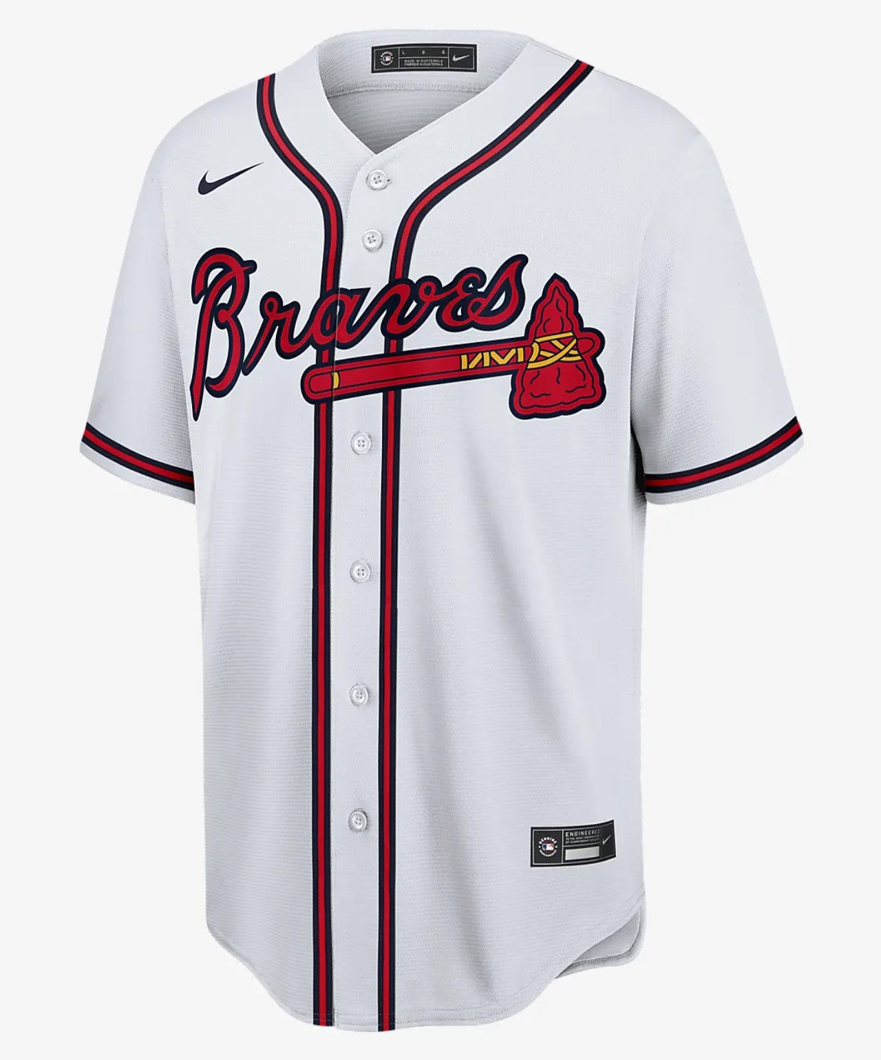 Camiseta Atlanta Braves local vista sobre fondo blanco