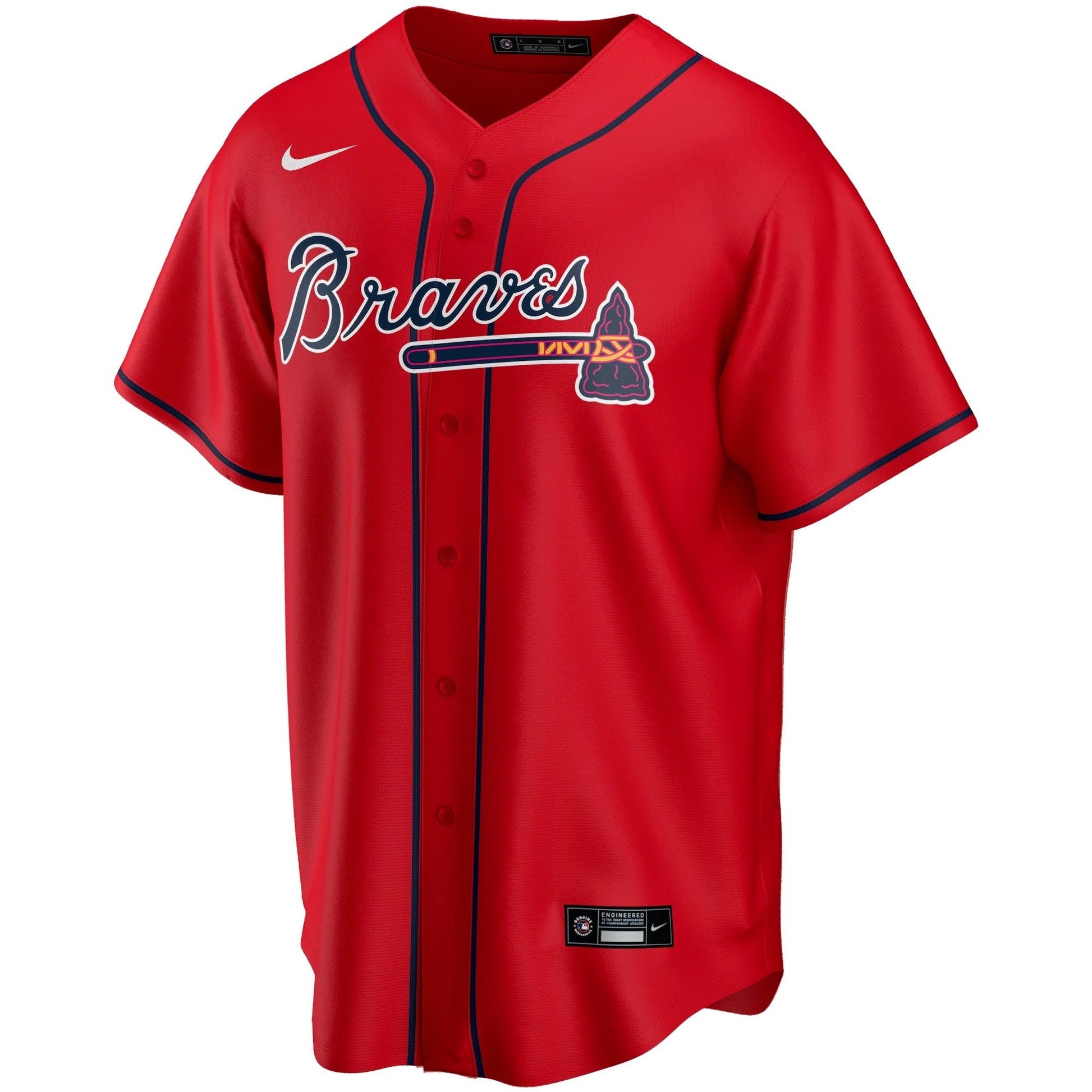 Camiseta Atlanta Braves visitante vista sobre fondo blanco