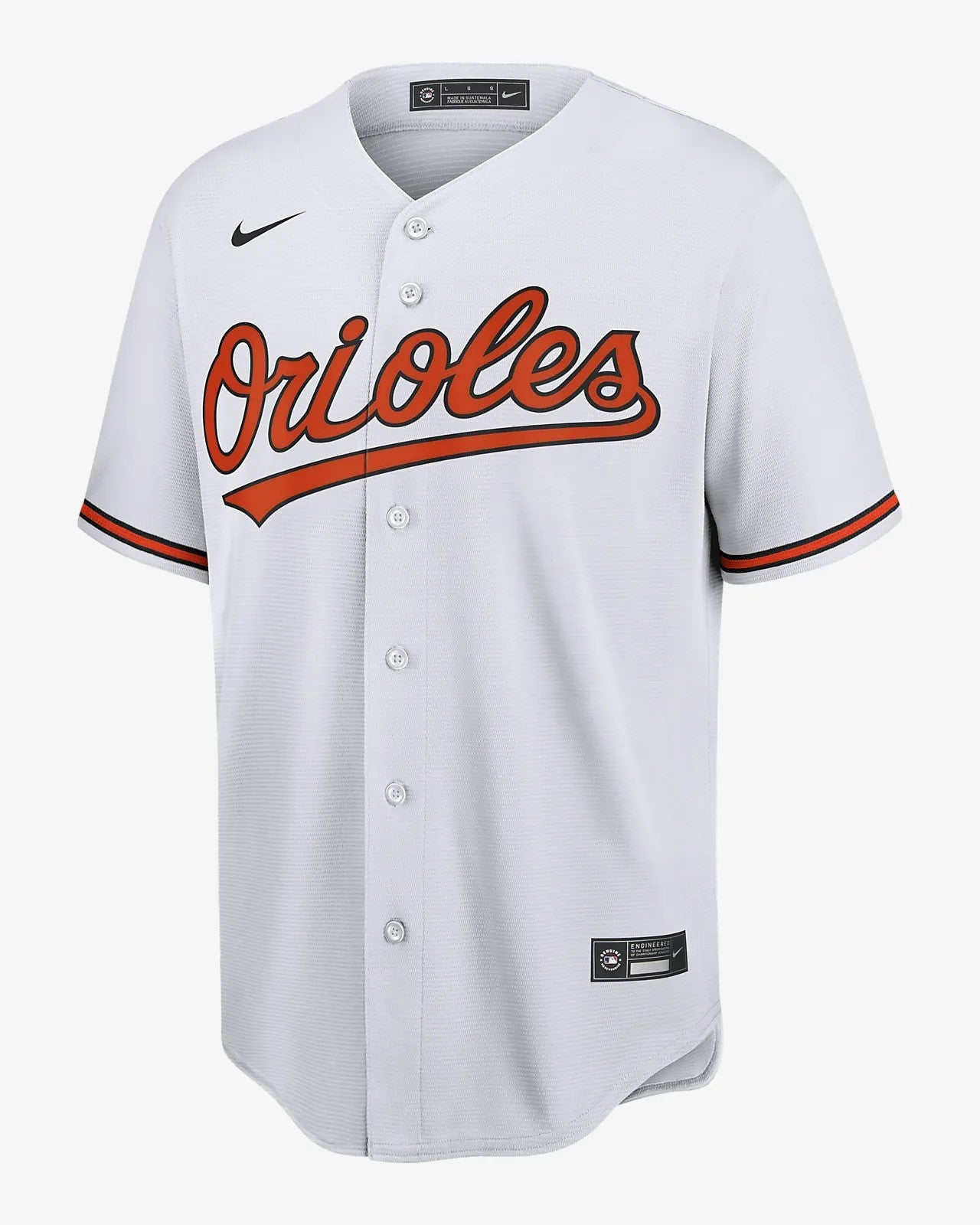 Camiseta Baltimore Orioles local vista sobre fondo blanco