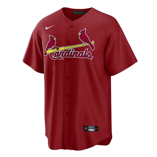 Camiseta Cardenales de San Luis visitante vista sobre fondo blanco