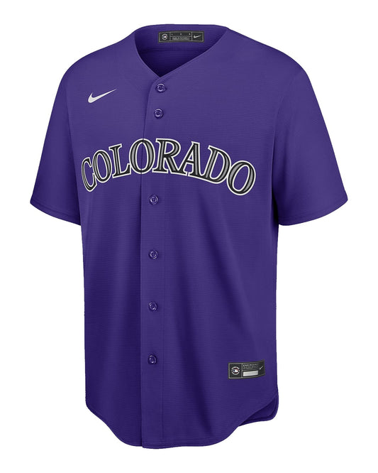 Camiseta Colorado Rockies visitante vista sobre fondo blanco