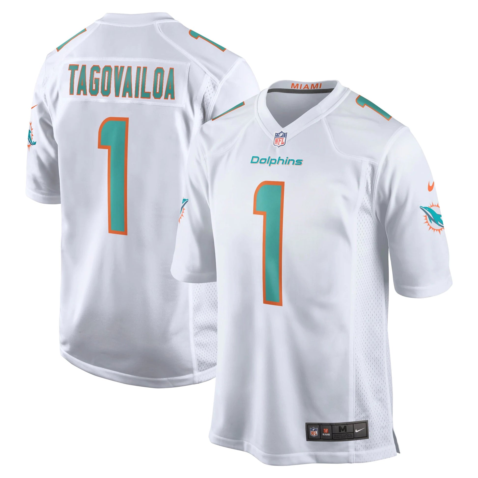 Camiseta Miami Dolphins visitante vista sobre fondo blanco