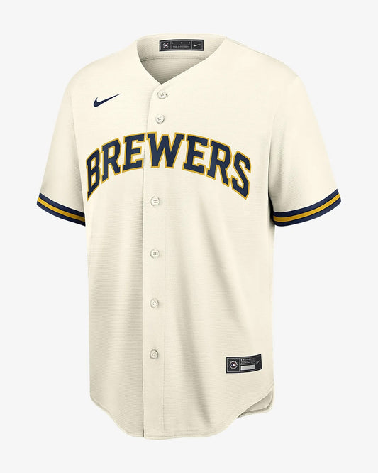 Camiseta Milwaukee Brewers local vista sobre fondo blanco