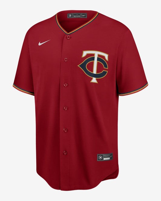 Camiseta Minnesota Twins local vista sobre fondo blanco