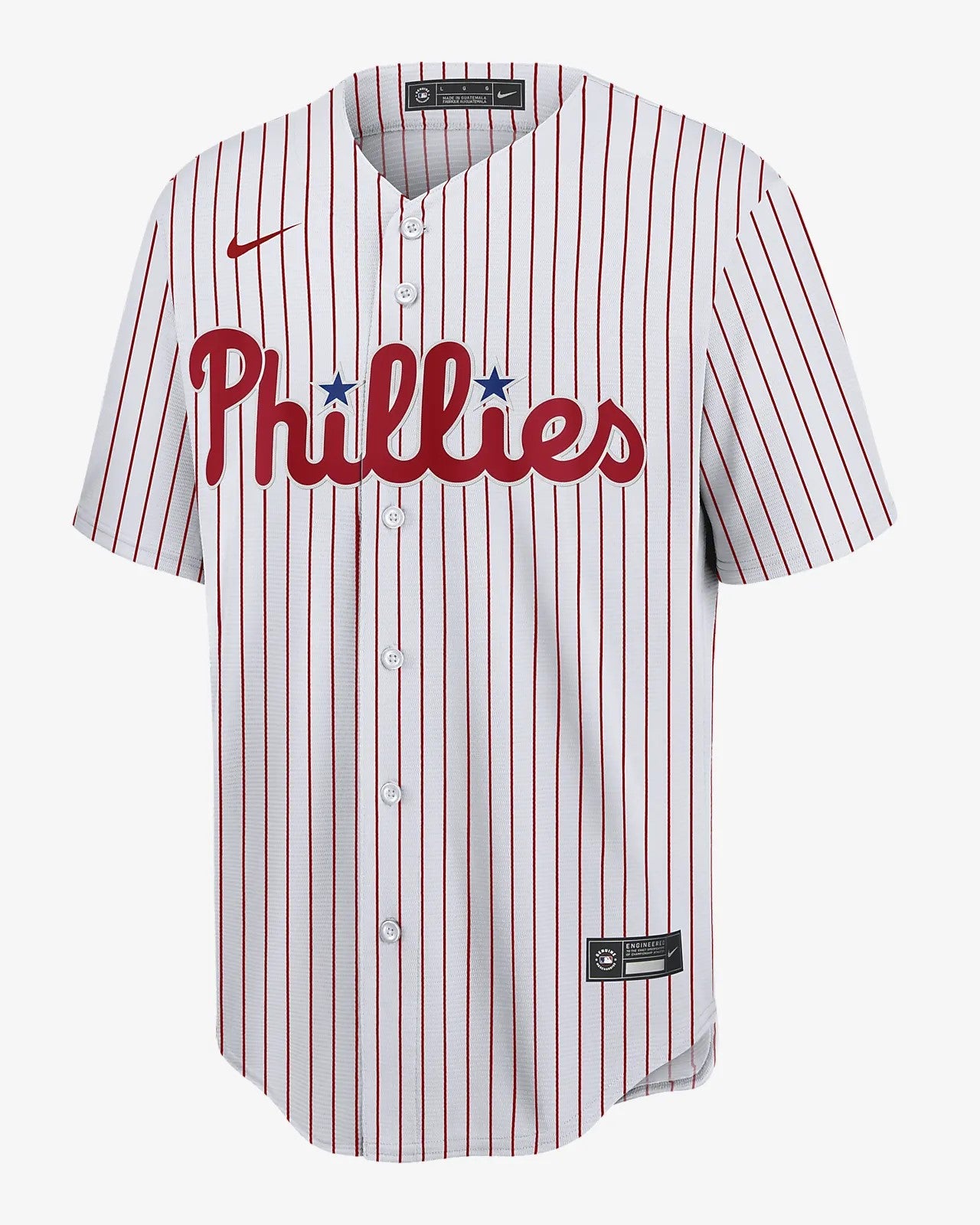 Camiseta Philadelphia Phillies local vista sobre fondo blanco