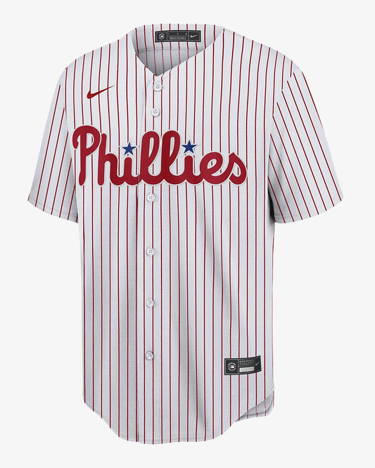Camiseta Philadelphia Phillies local vista sobre fondo blanco
