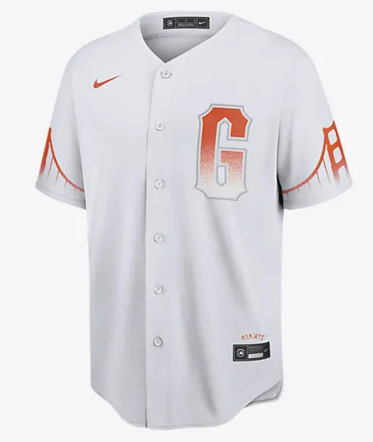 Camiseta San Francisco Giants visitante vista sobre fondo blanco
