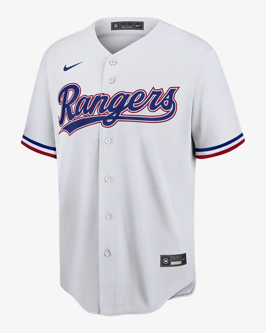 Camiseta Texas Rangers local vista sobre fondo blanco