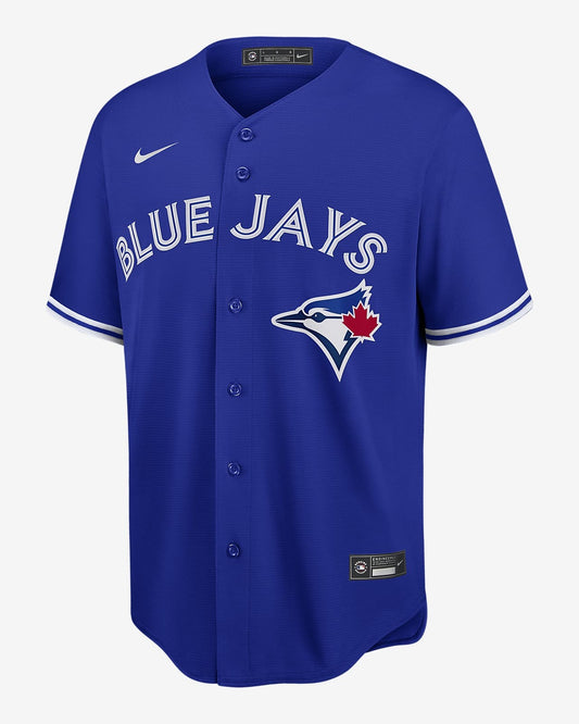 Camiseta Toronto Blue Jays local vista sobre fondo blanco
