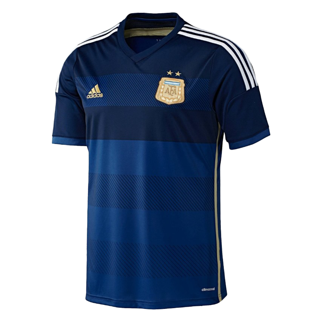 Camiseta Argentina visitante Retro 2014 vista sobre fondo blanco