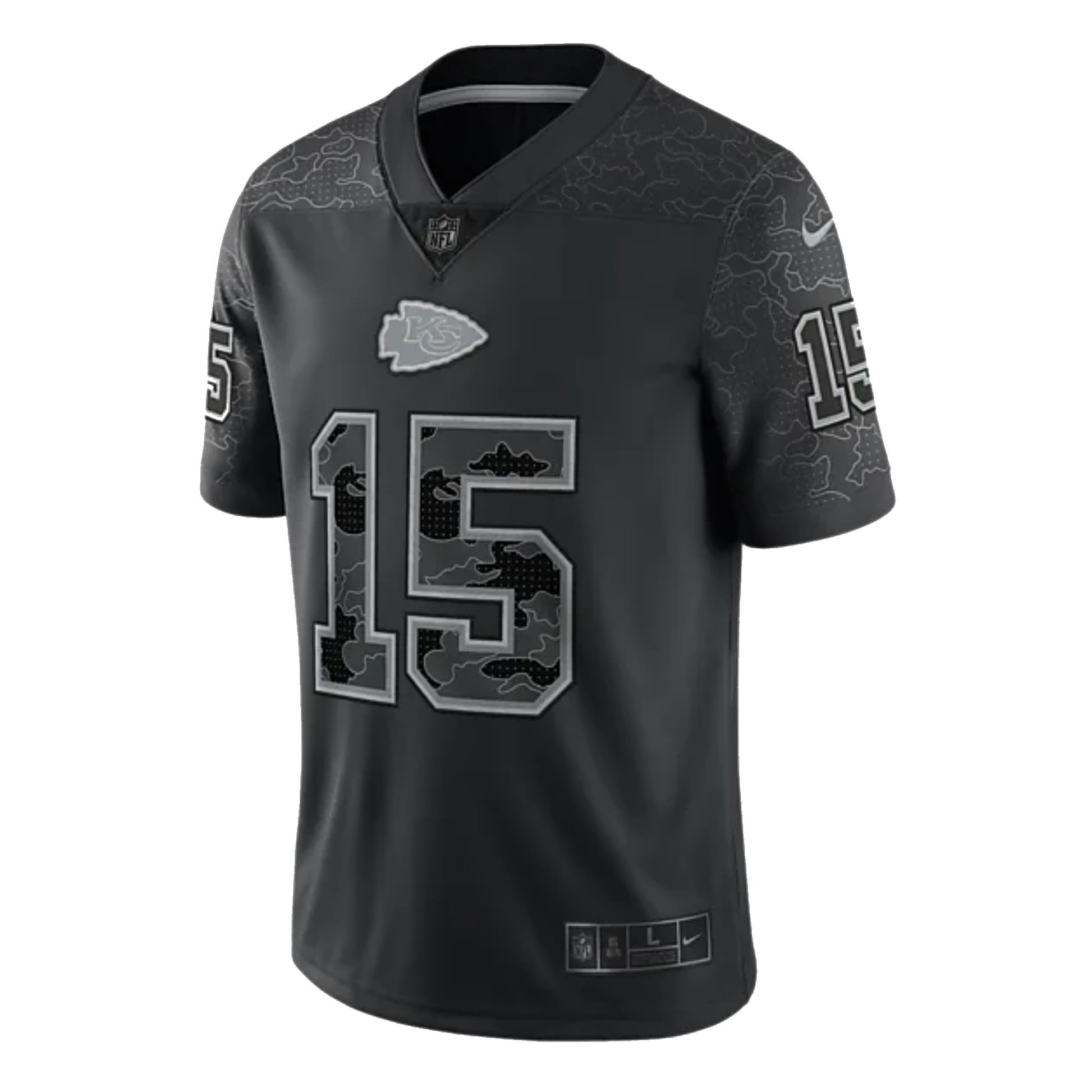 Camiseta Kansas city chiefs camuflada 2021/2022 vista sobre fondo blanco