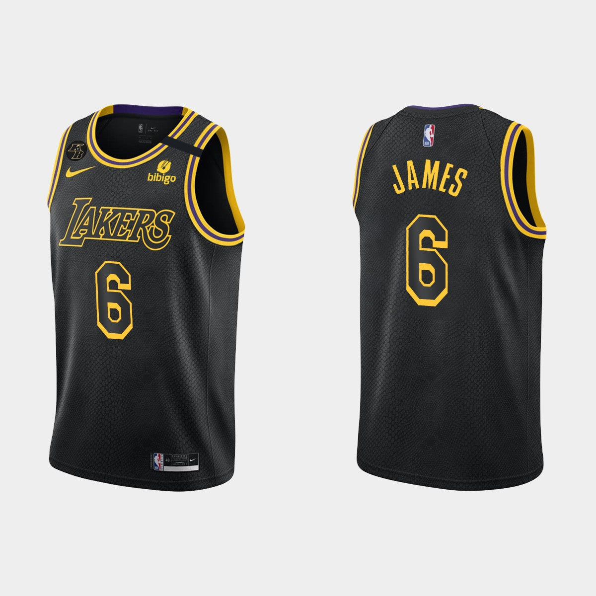 Camiseta Los Angeles Lakers negra 2021 vista sobre fondo blanco