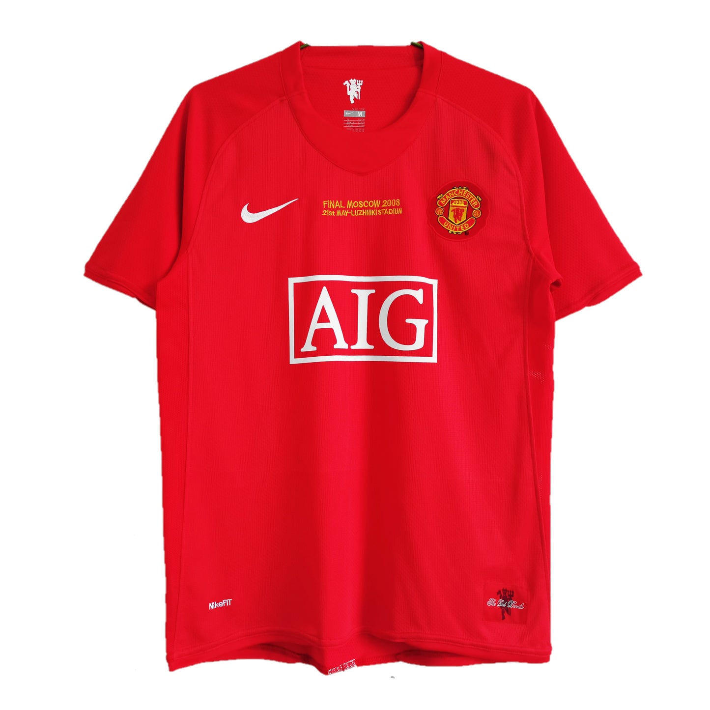 Camiseta Manchester united local Retro 2007/2008 vista sobre fondo blanco