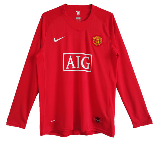 Camiseta Manchester united Retro 2007/2008 - manga larga vista sobre fondo blanco
