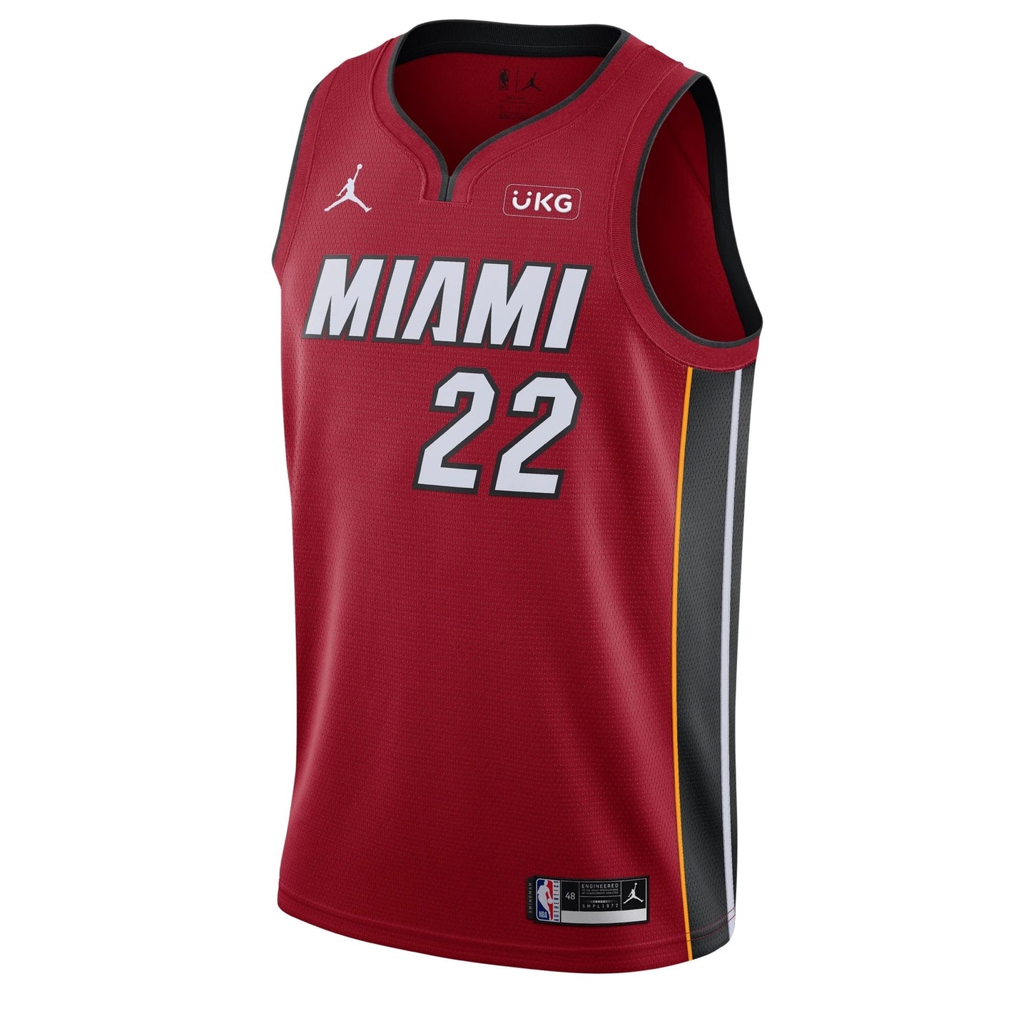 Camiseta Miami Heat roja 2020/2021 vista sobre fondo blanco