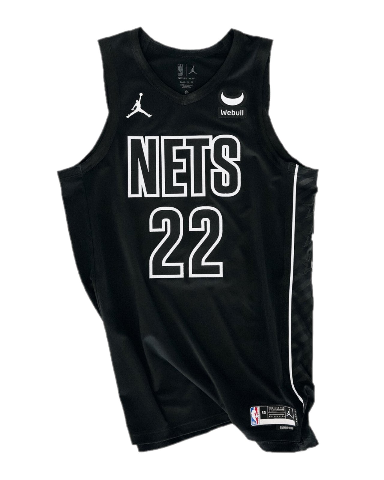 Camiseta Brooklyn Nets jordan 2022/2023 vista sobre fondo blanco