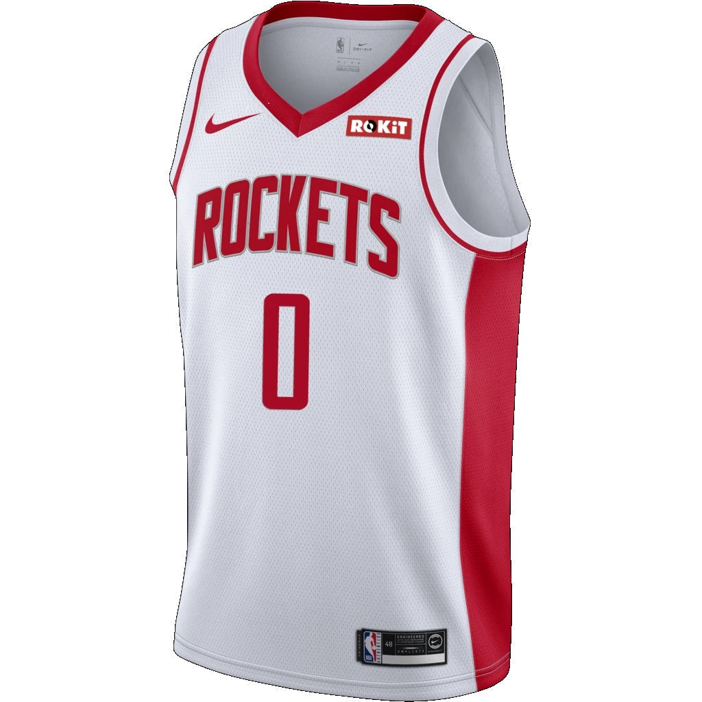 Camiseta Houston Rockets blanca 2020/2021 vista sobre fondo blanco