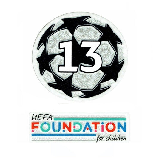 Logo UEFA Champions League 13 + UEFA Foundation vista sobre fondo blanco