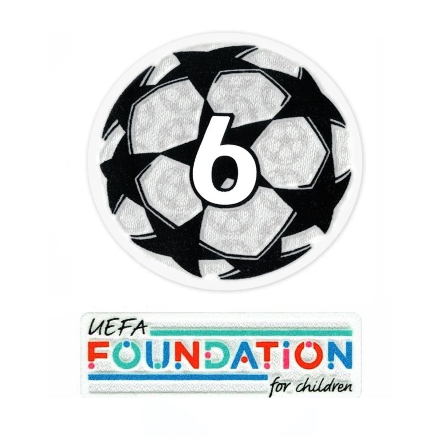 Logo UEFA Champions League 6 + UEFA Foundation vista sobre fondo blanco