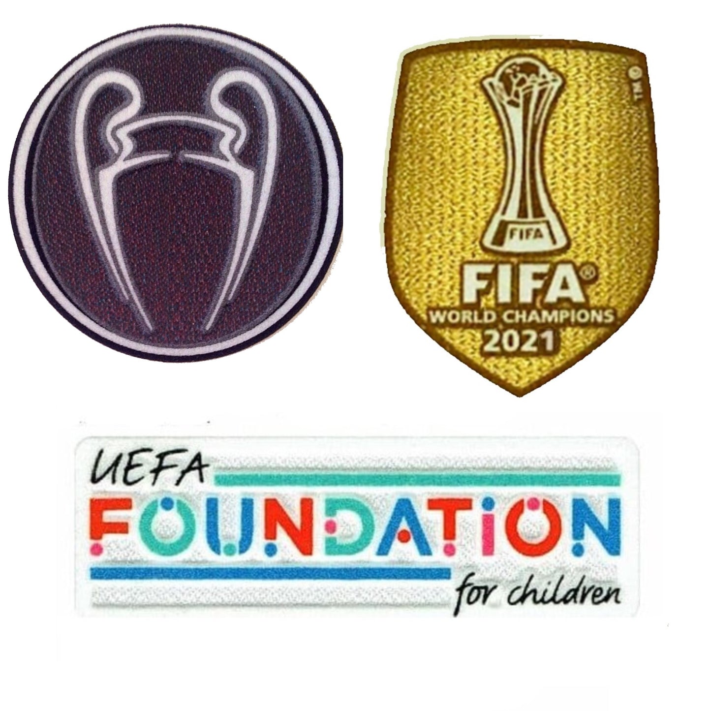 Logo Campeon UEFA Champions league + UEFA Foundation + logo FIFA Wolrd champions 2021 vista sobre fondo blanco