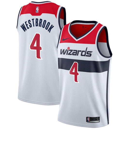 Camiseta Washington Wizards blanca 2020/2021 vista sobre fondo blanco